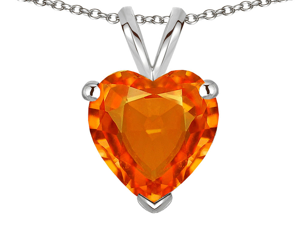 Star K  Simulated Orange Mexican Fire Opal 8mm Heart Pendant Necklace