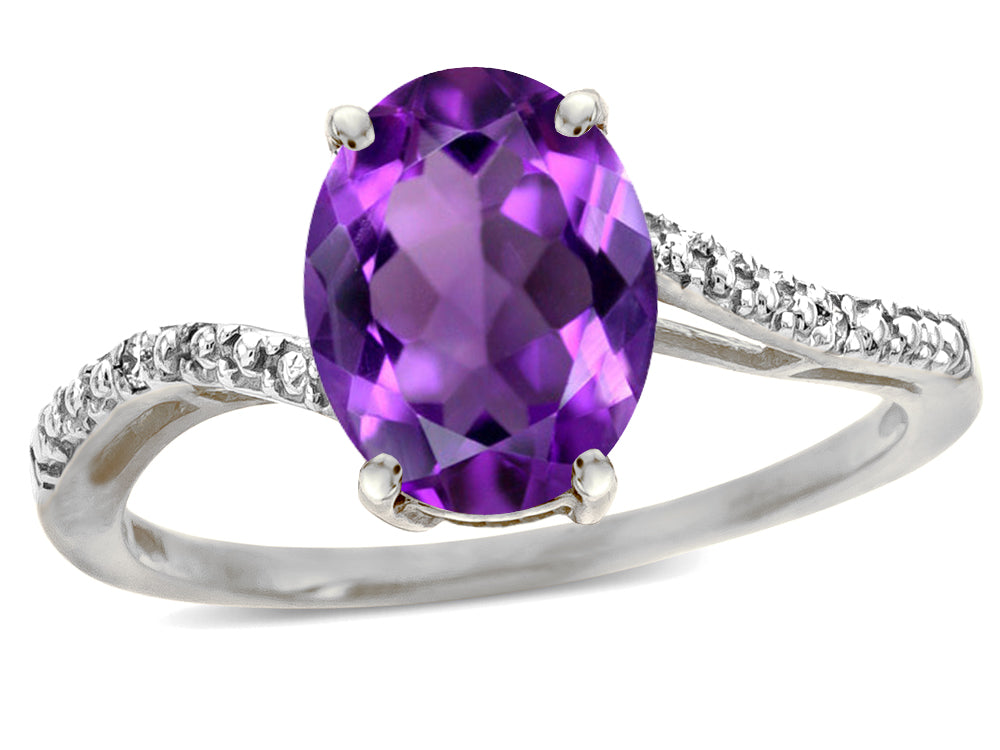 Star K Big Stone Oval 10x8 Genuine Amethyst Bypass solitaire engagement promise ring