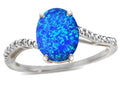 Star K Big Stone Oval 10x8 Blue Created Opal Bypass solitaire engagement promise ring