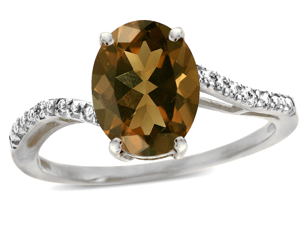 Star K Big Stone Oval 10x8 Genuine Smoky Quartz Bypass solitaire engagement promise ring