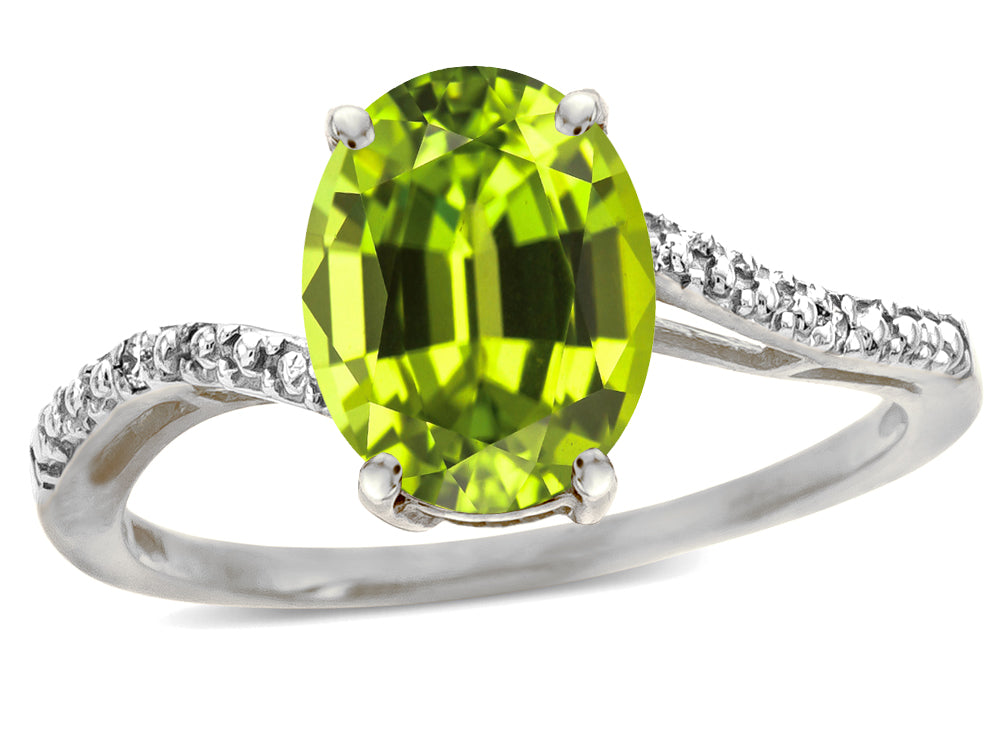 Star K Big Stone Oval 10x8 Genuine Peridot Bypass solitaire engagement promise ring