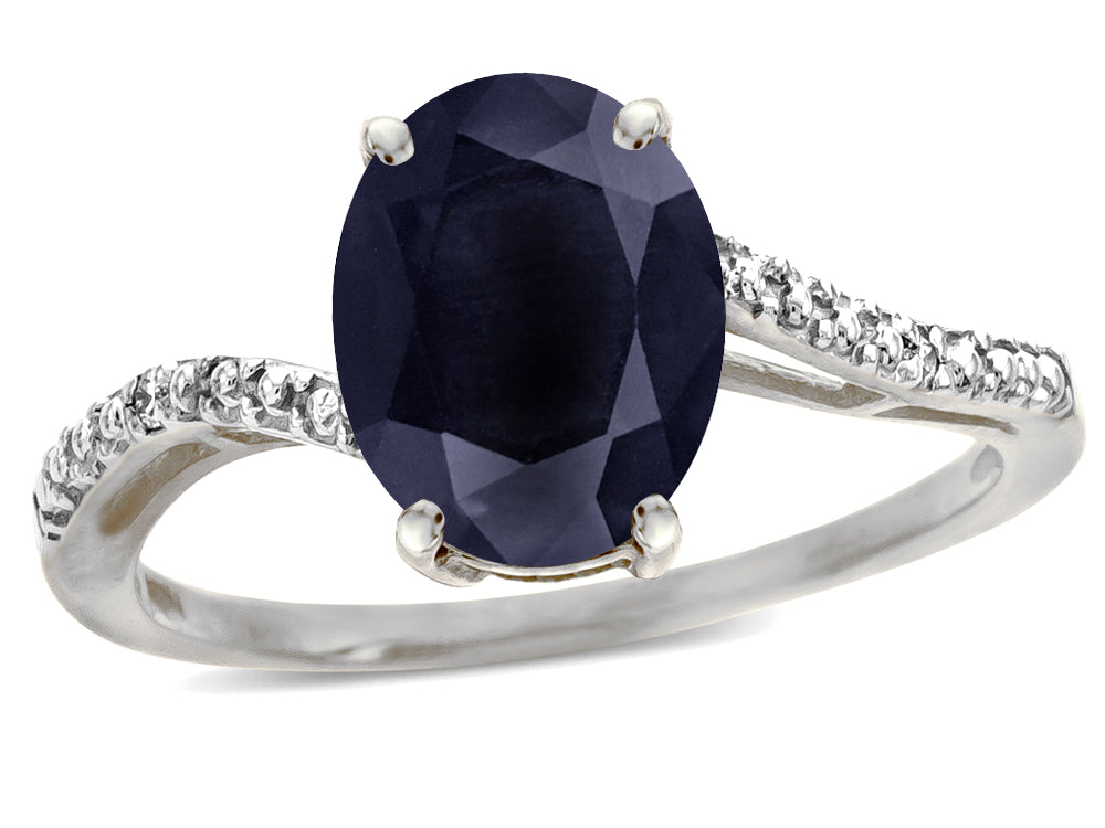 Star K Big Stone Oval 10x8 Genuine Black Sapphire Bypass solitaire engagement promise ring