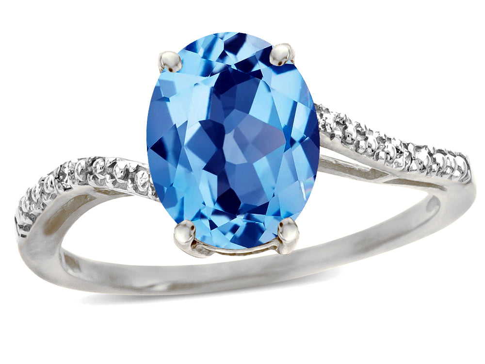 Star K Big Stone Oval 10x8 Blue Topaz Bypass solitaire engagement promise ring