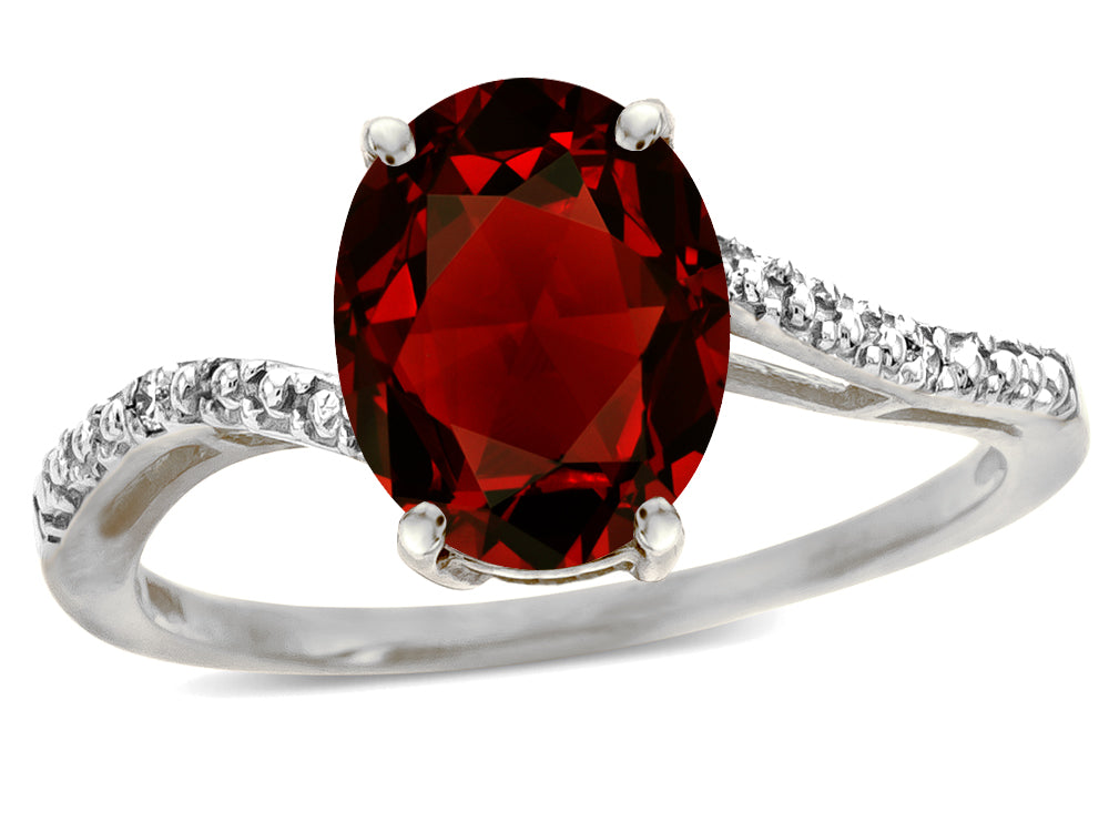 Star K Big Stone Oval 10x8 Genuine Garnet Bypass solitaire engagement promise ring