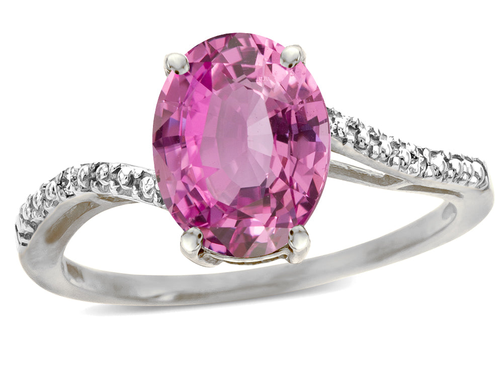 Star K Big Stone Oval 10x8 Simulated Pink Tourmaline Bypass solitaire engagement promise ring