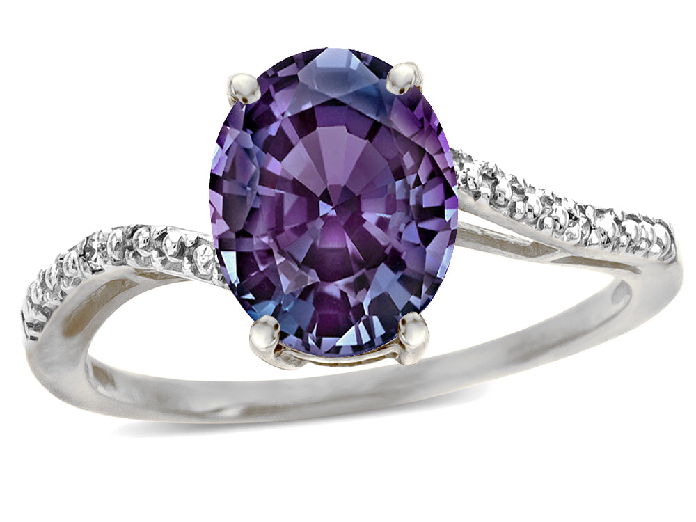 Star K Big Stone Oval 10x8 Simulated Alexandrite Bypass solitaire engagement promise ring