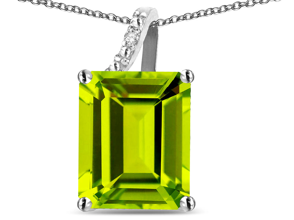 Original Star K Large 10x8 Octagon Emerald Cut Genuine Peridot Pendant Necklace