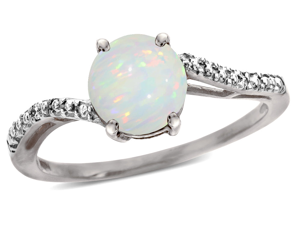 Star K  Round 7mm Genuine Opal Bypass solitaire engagement promise ring