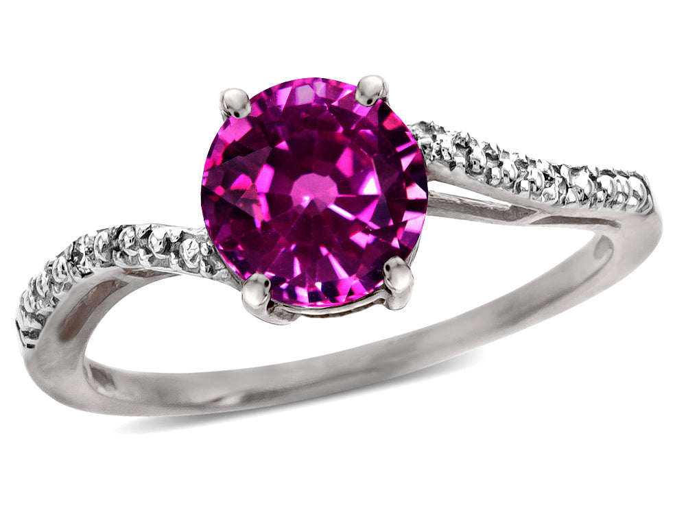 Star K  Round 7mm Simulated Pink Tourmaline Bypass solitaire engagement promise ring