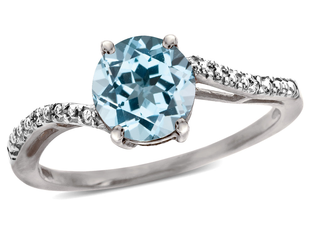 Star K  Round 7mm Simulated Aquamarine Bypass solitaire engagement promise ring
