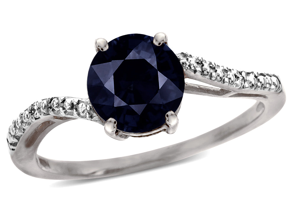 Star K  Round 7mm Black Sapphire Bypass engagement promise solitaire ring