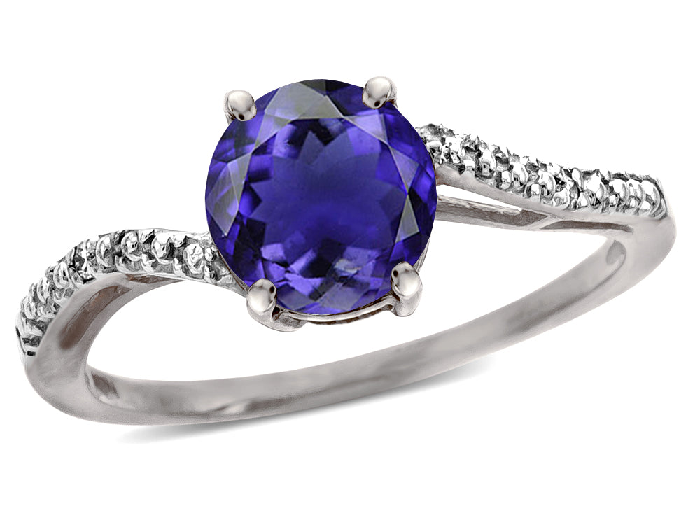 Star K  Round 7mm Iolite Bypass engagement promise solitaire ring