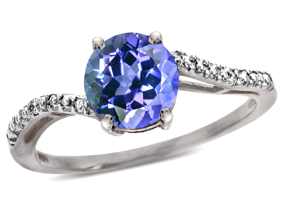 Star K  Round 7mm Simulated Tanzanite Bypass engagement promise solitaire ring