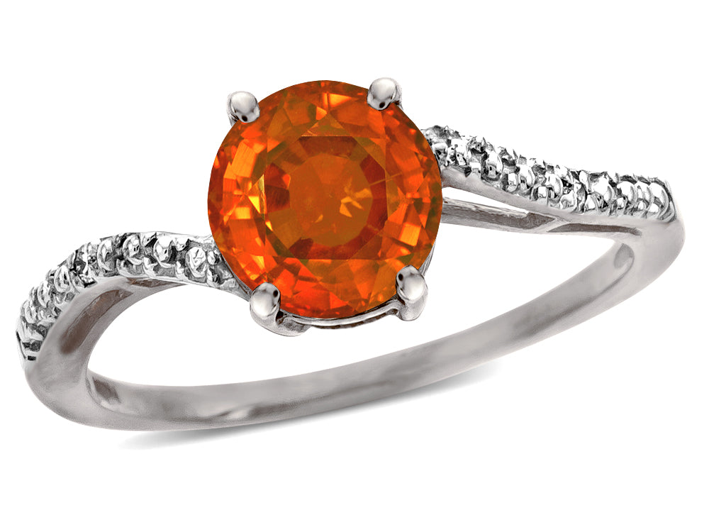 Star K  Round 7mm Simulated Orange Mexican Fire Opal Bypass engagement promise solitaire ring