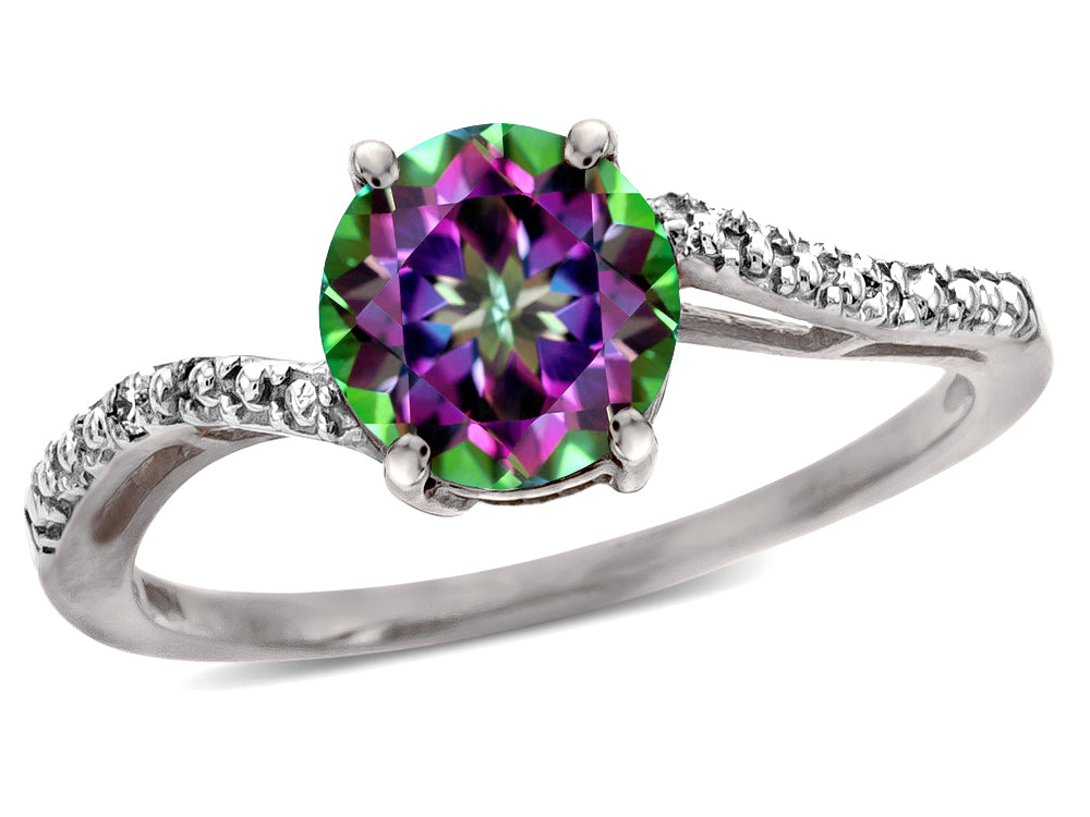 Star K  Round 7mm Rainbow Mystic Topaz Bypass engagement promise solitaire ring