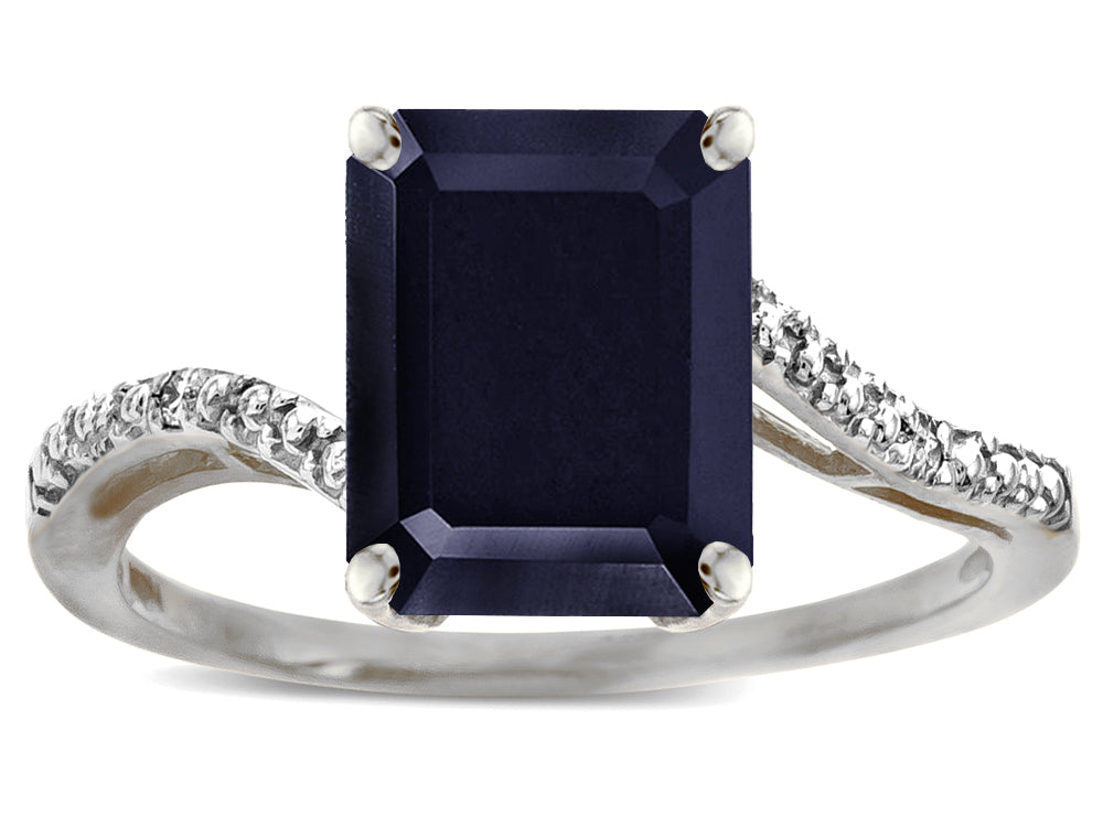 Star K  Octagon Emerald Cut Big Stone 10x8 Black Sapphire Bypass solitaire ring
