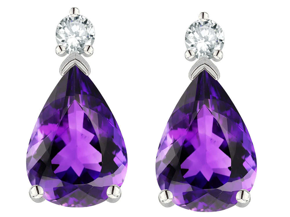 Star K  8x6mm Pear Shape Genuine Amethyst Classic Drop Earring Studs