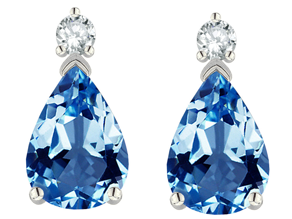 Star K  8x6mm Pear Shape Genuine Blue Topaz Classic Drop Earring Studs