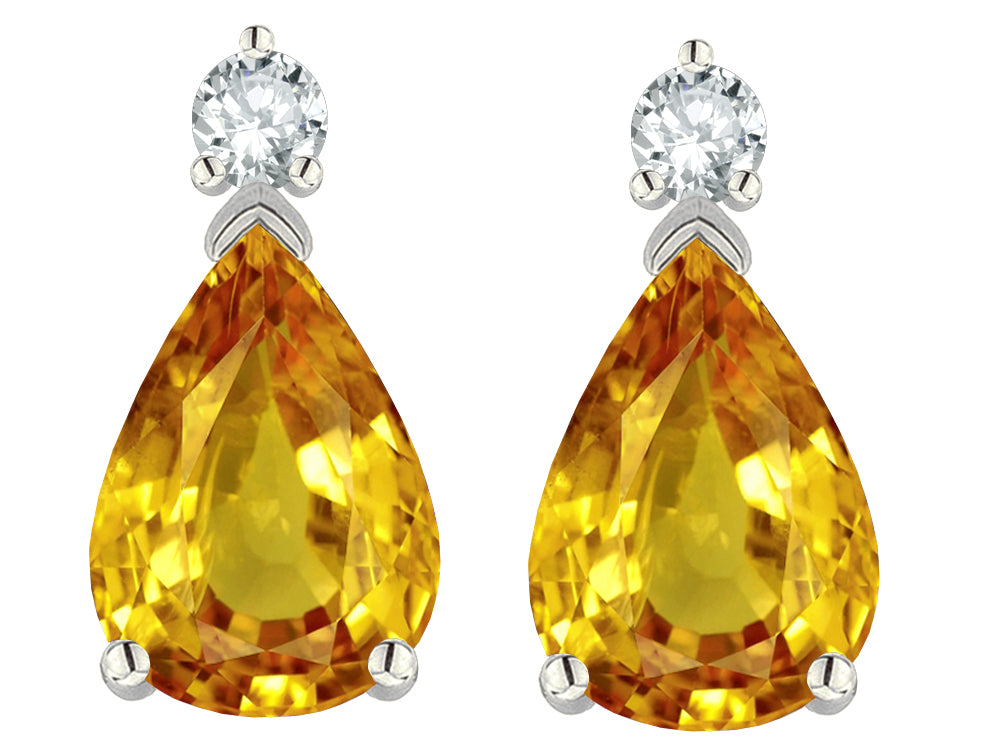 Star K  8x6mm Pear Shape Genuine Citrine Classic Drop Earring Studs