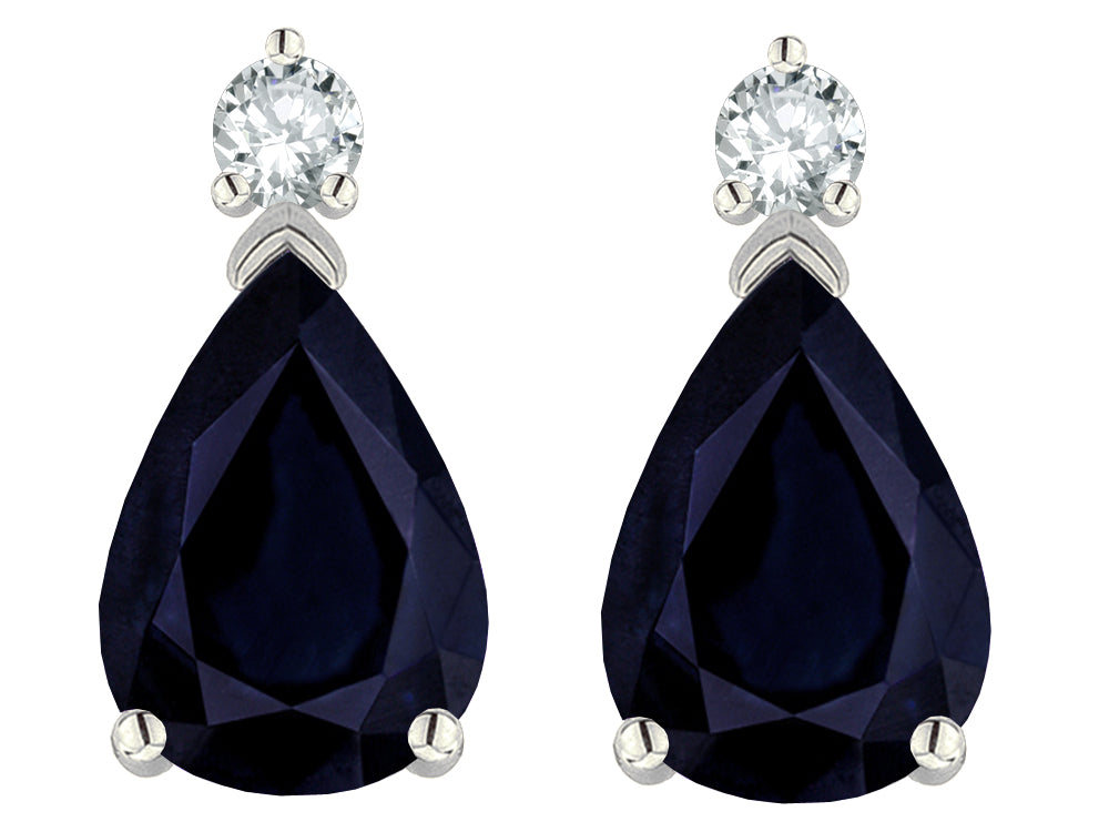 Star K  8x6mm Pear Shape Genuine Black Sapphire Classic Drop Earring Studs