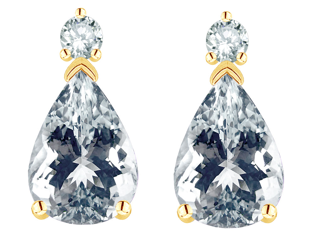 Star K  8x6mm Pear Shape Genuine Aquamarine Classic Drop Earring Studs