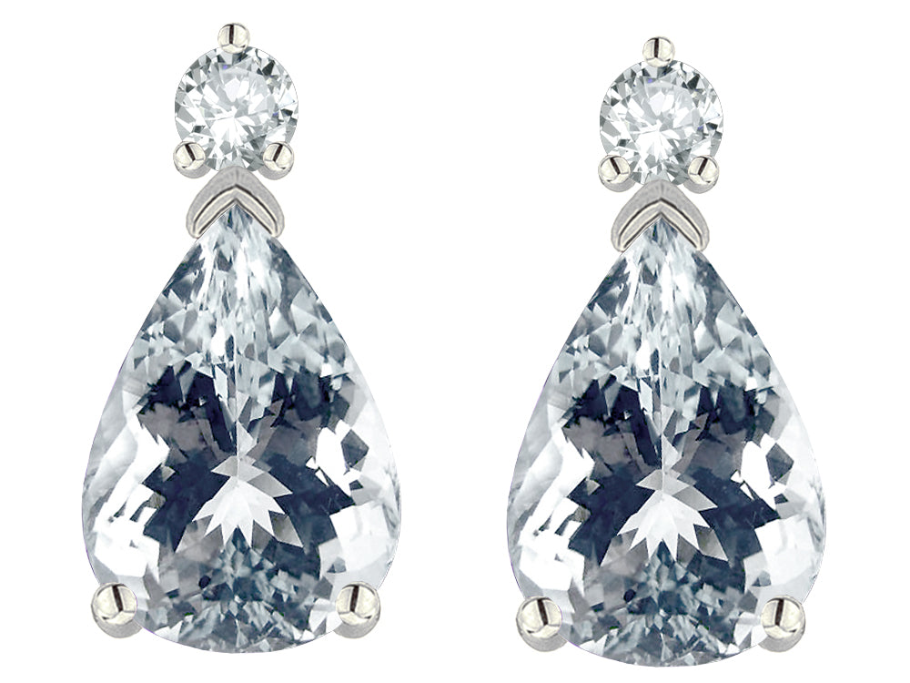 Star K  8x6mm Pear Shape Genuine Aquamarine Classic Drop Earring Studs