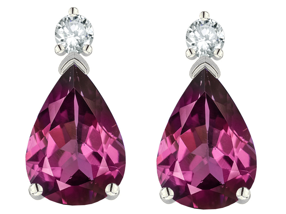 Star K  8x6mm Pear Shape Genuine Rhodolite Classic Drop Earring Studs