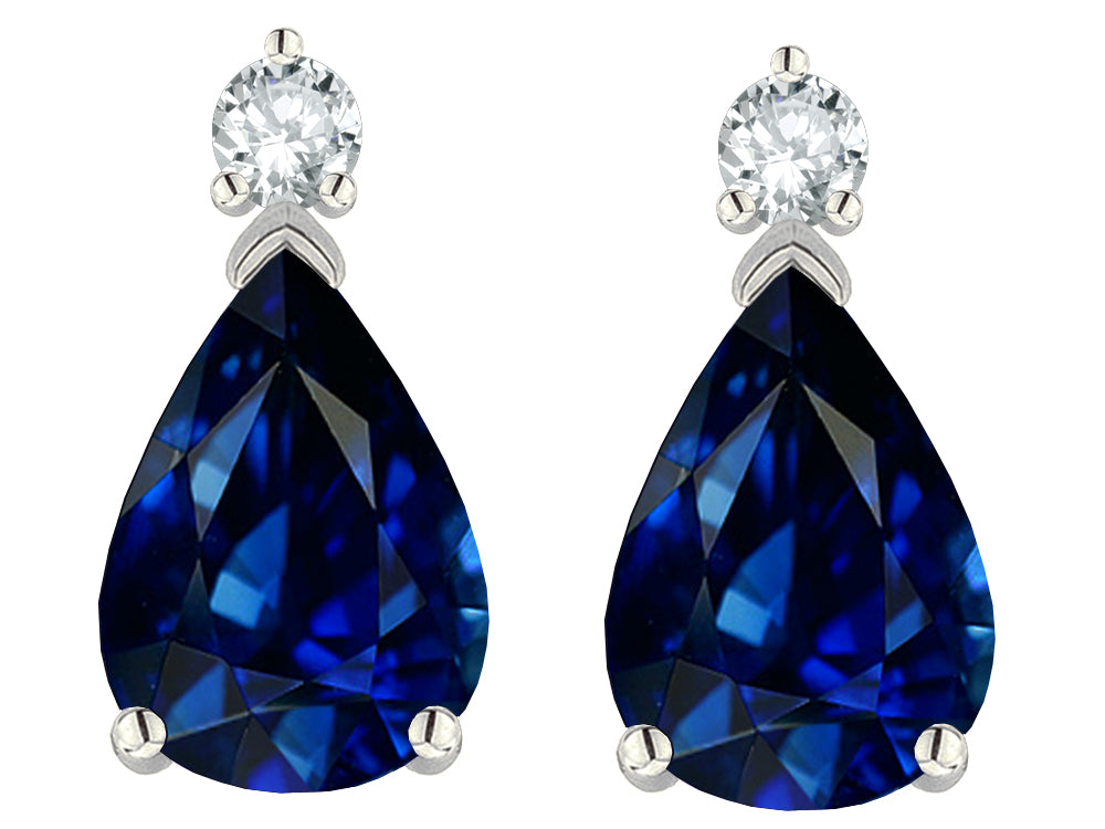 Star K  8x6mm Pear Shape Created Sapphire Classic Drop Earring Studs