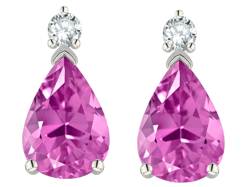 Star K  8x6mm Pear Shape Created Pink Sapphire Classic Drop Earring Studs