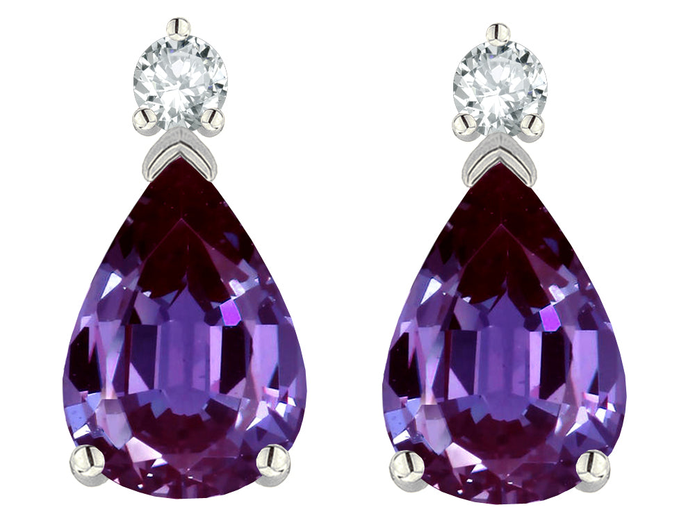 Star K  8x6mm Pear Shape Simulated Alexandrite Classic Drop Earring Studs
