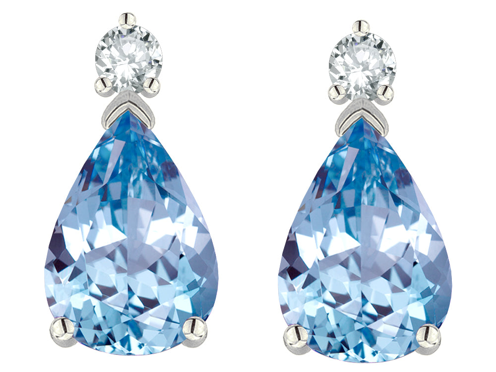 Star K  8x6mm Pear Shape Simulated Aquamarine Classic Drop Earring Studs