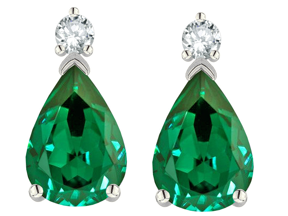Star K  8x6mm Pear Shape Simulated Emerald Classic Drop Earring Studs