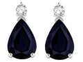 Star K  8x6mm Pear Shape Genuine Black Sapphire Classic Drop Earring Studs