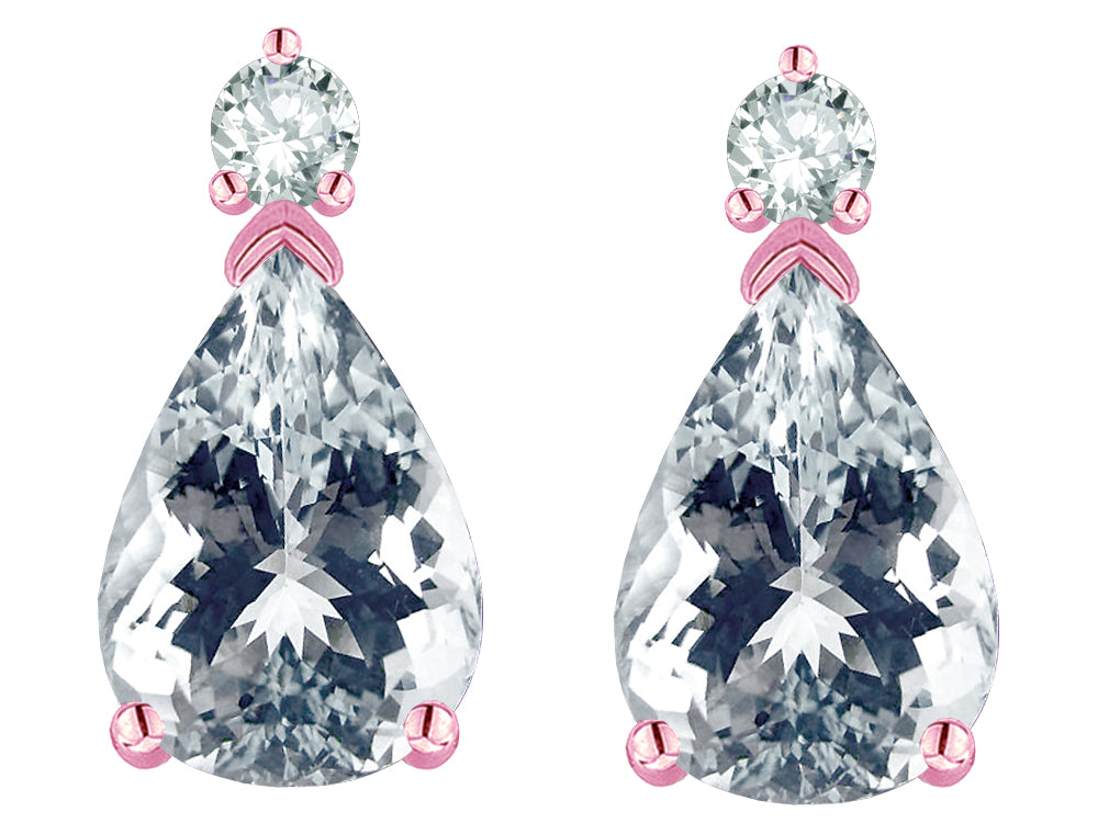 Star K  8x6mm Pear Shape Genuine Aquamarine Classic Drop Earring Studs