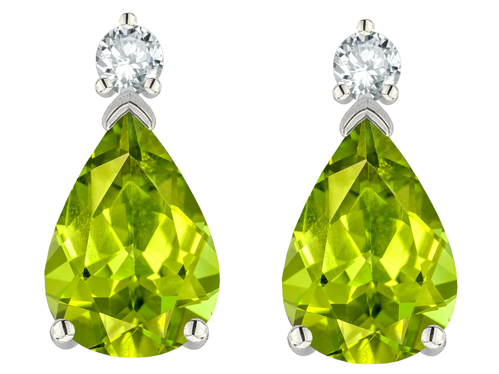 Star K  8x6mm Pear Shape Genuine Peridot Classic Drop Earring Studs