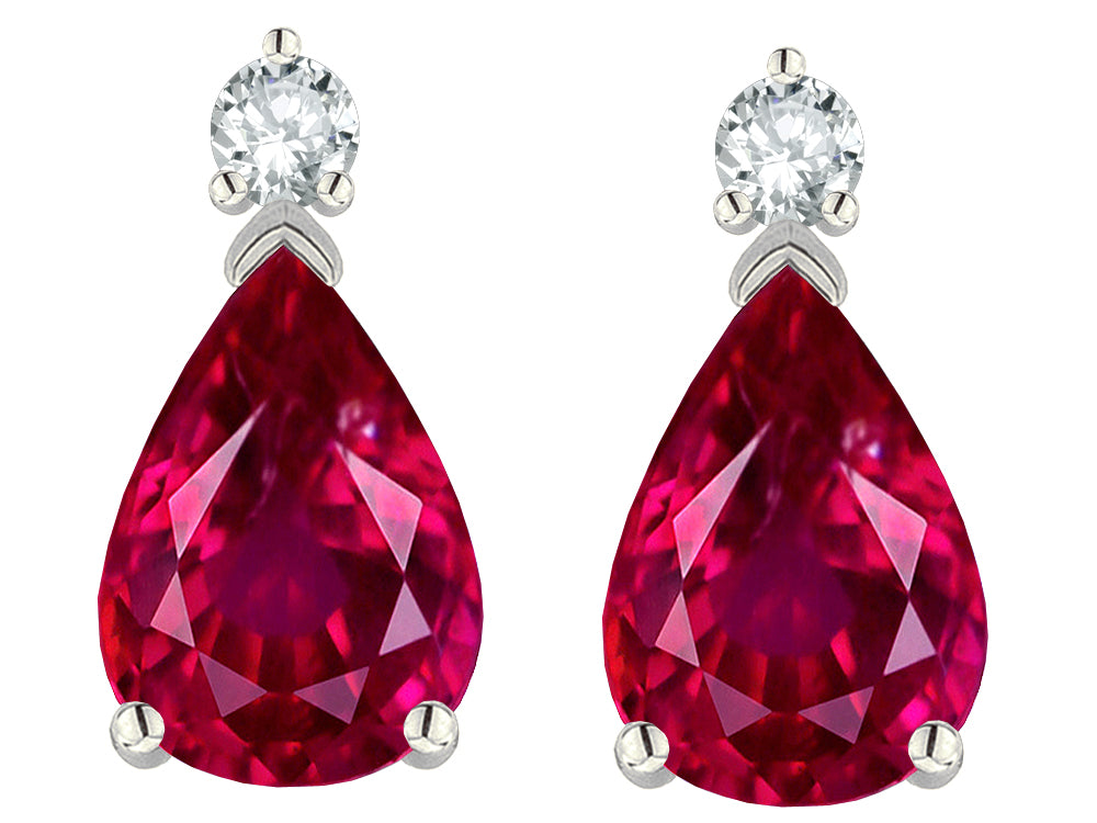 Star K  8x6mm Pear Shape Created Ruby Classic Drop Earring Studs