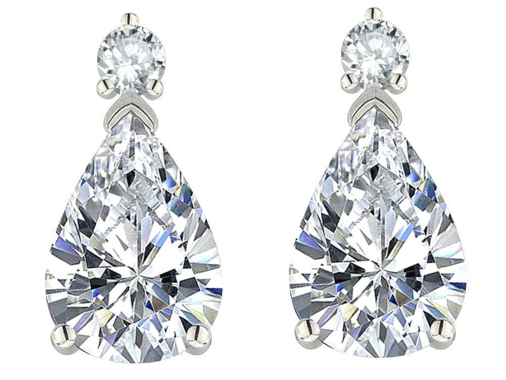 Star K  8x6mm Pear Shape Genuine White Topaz Classic Drop Earring Studs