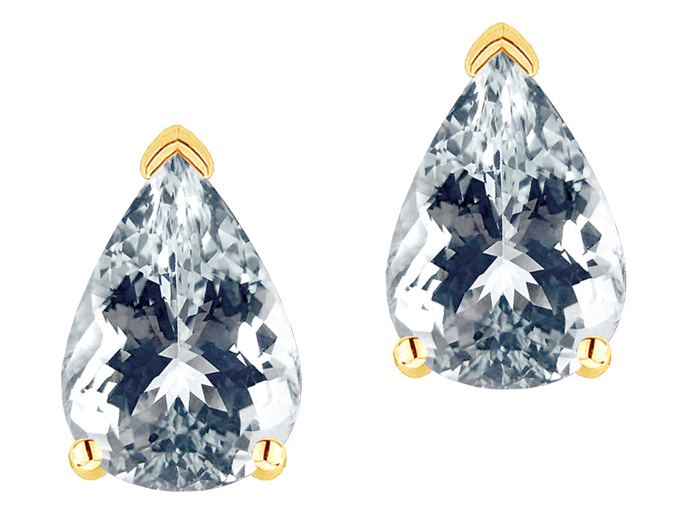 Star K  8x6mm Pear Shape Genuine Aquamarine Classic Solitaire Drop Earring Studs