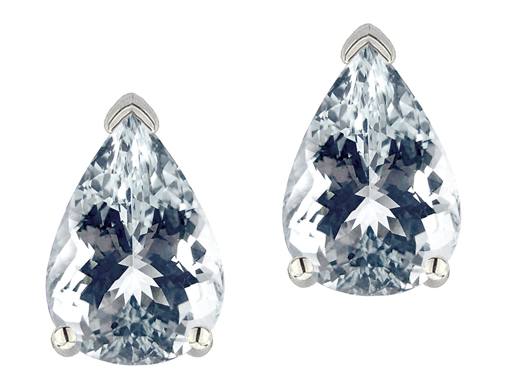 Star K  8x6mm Pear Shape Genuine Aquamarine Classic Solitaire Drop Earring Studs