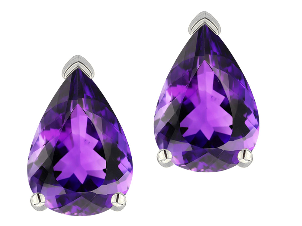 Star K  8x6mm Pear Shape Genuine Amethyst Classic Solitaire Drop Earring Studs