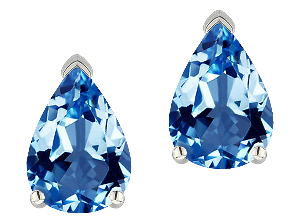 Star K  8x6mm Pear Shape Genuine Blue Topaz Classic Solitaire Drop Earring Studs