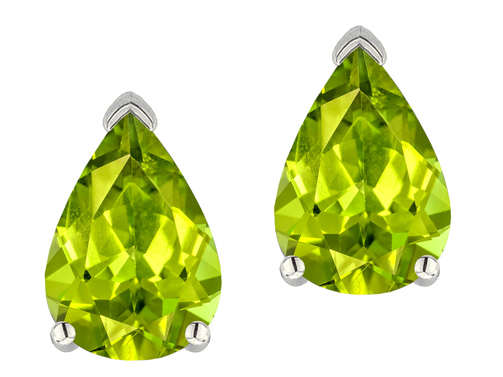 Star K  8x6mm Pear Shape Genuine Peridot Classic Solitaire Drop Earring Studs