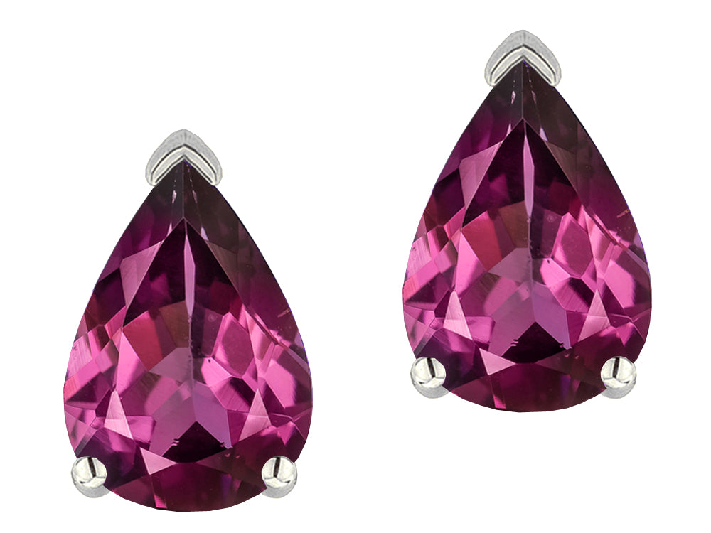 Star K  8x6mm Pear Shape Genuine Rhodolite Classic Solitaire Drop Earring Studs