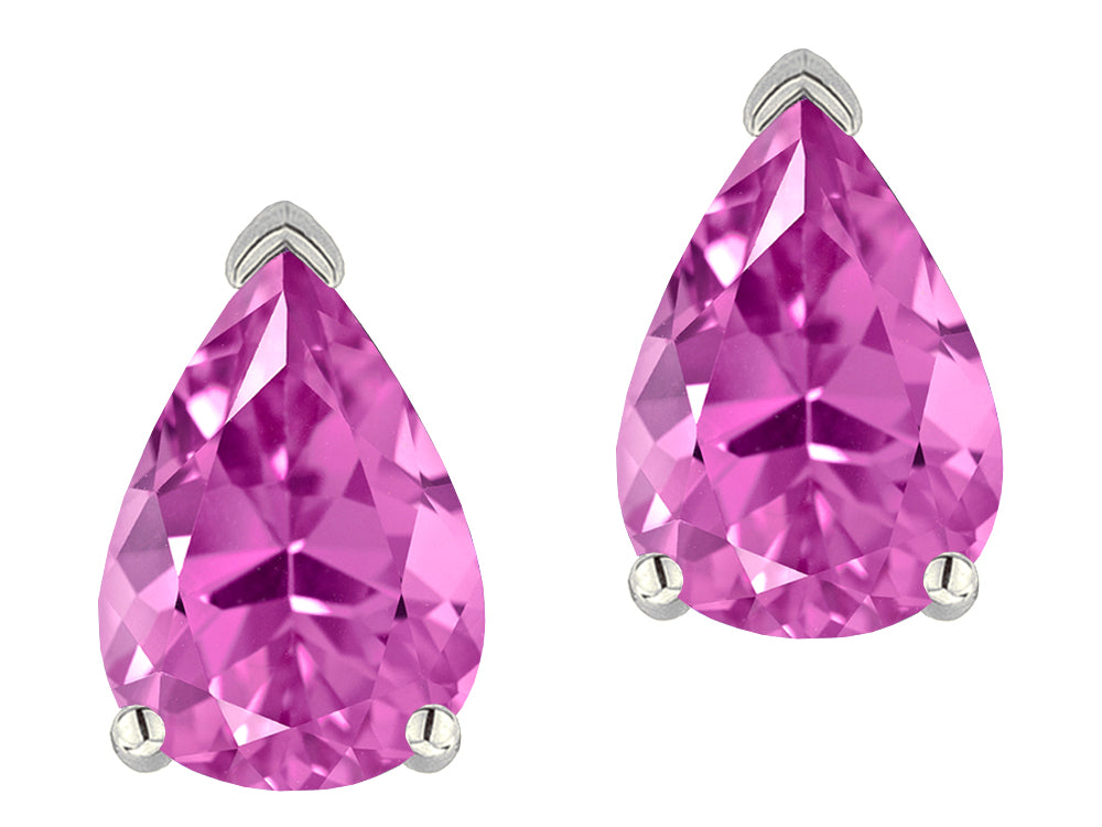 Star K  8x6mm Pear Shape Created Pink Sapphire Classic Solitaire Drop Earring Studs