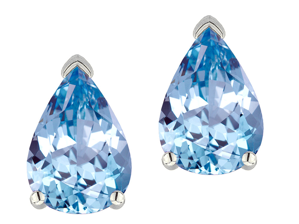 Star K  8x6mm Pear Shape Simulated Aquamarine Classic Solitaire Drop Earring Studs