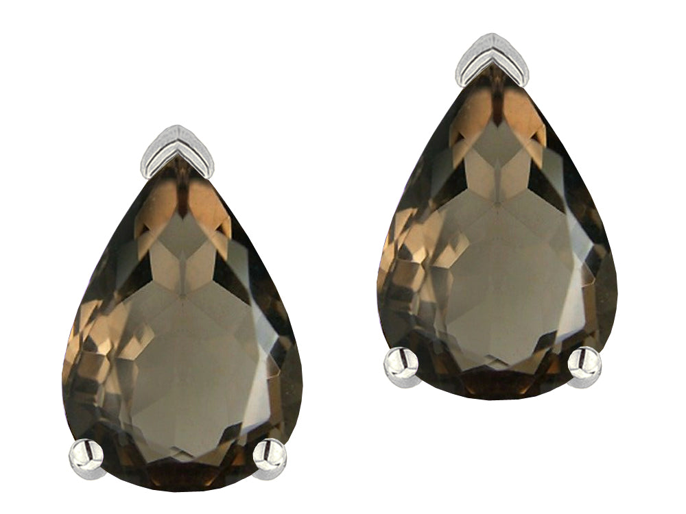 Star K  8x6mm Pear Shape Genuine Smoky Quartz Classic Solitaire Drop Earring Studs