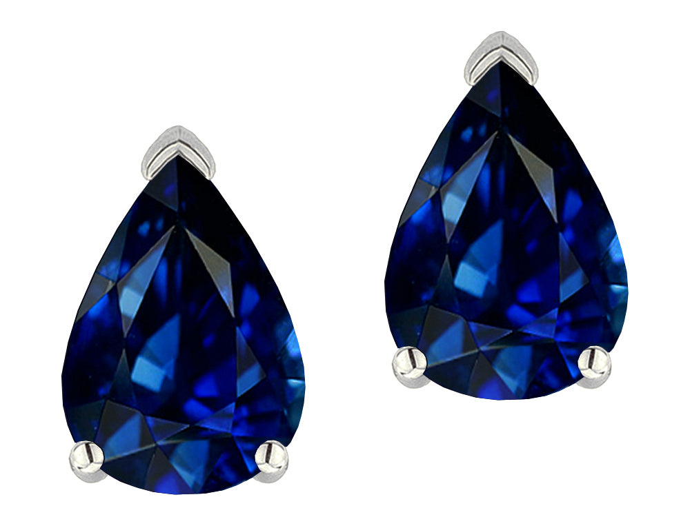 Star K  8x6mm Pear Shape Created Sapphire Classic Solitaire Drop Earring Studs