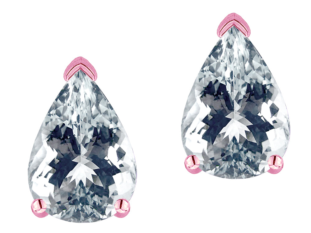Star K  8x6mm Pear Shape Genuine Aquamarine Classic Solitaire Drop Earring Studs