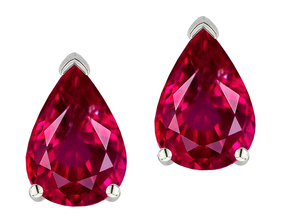 Star K  8x6mm Pear Shape Created Ruby Classic Solitaire Drop Earring Studs