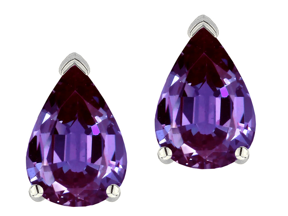 Star K  8x6mm Pear Shape Simulated Alexandrite Classic Solitaire Drop Earring Studs